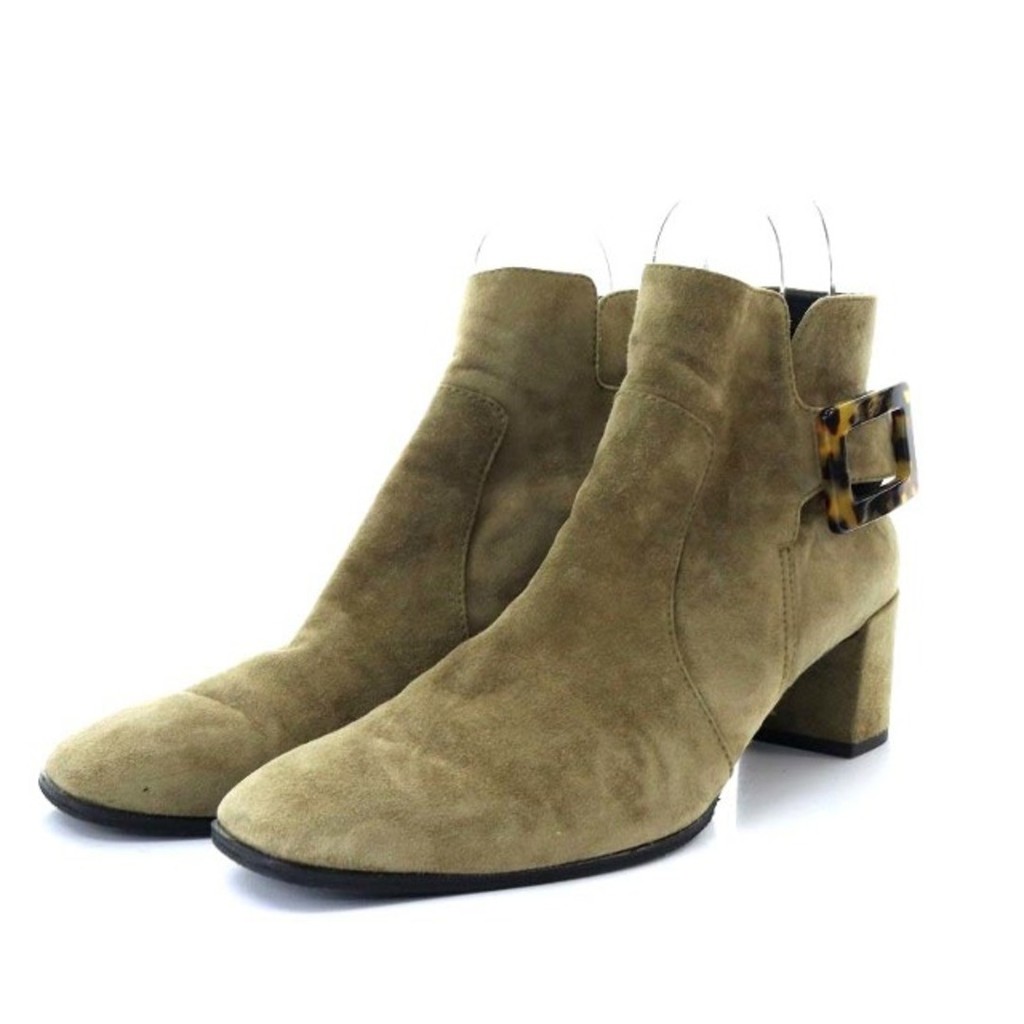 Roger Vivier Boots Short Chunky Heel Square Toe 40 Khaki Direct from Japan มือสอง
