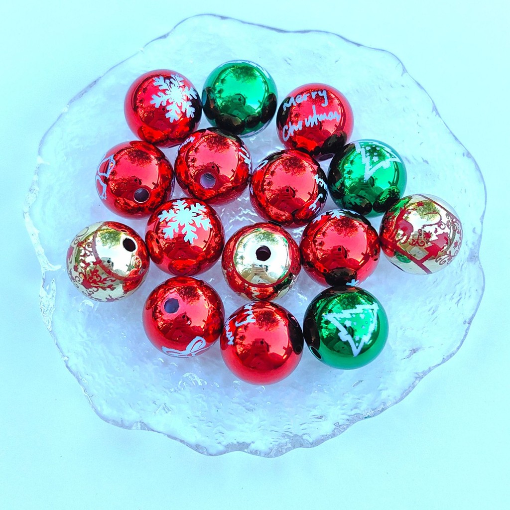 10 ชิ้น/เซ็ต 16 มม.ชุบ UV Christams Series รอบลูกปัด DIY Handmade สร้อยข้อมือลูกปัดปากกาวัสดุตกแต่ง