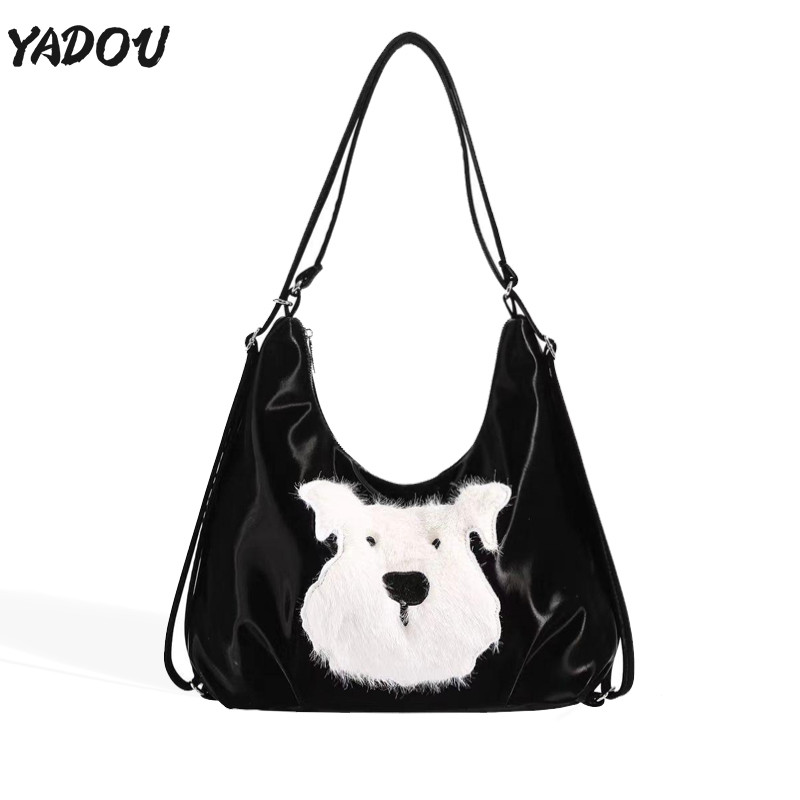 Yadou กระเป๋าโท้ทดีไซน์พิมพ์ลายอินน่ารักกระเป๋าสะพายไหล่ความจุขนาดใหญ่สไตล์วิทยาลัยเกาหลี