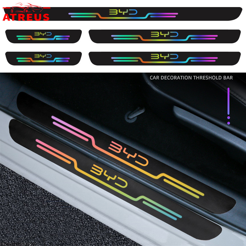 BYD สติกเกอร์เลเซอร์สะท้อนแสง ชายบันไดรถยนต์ ป้องกันรอยขีดข่วน กันรอยขีดข่วน ติดบันไดรถยนต์ สติกเกอร์​ สำหรับ BYD Atto 3 Yuan plus Song Plus Dolphin Mini Seal U Han EV