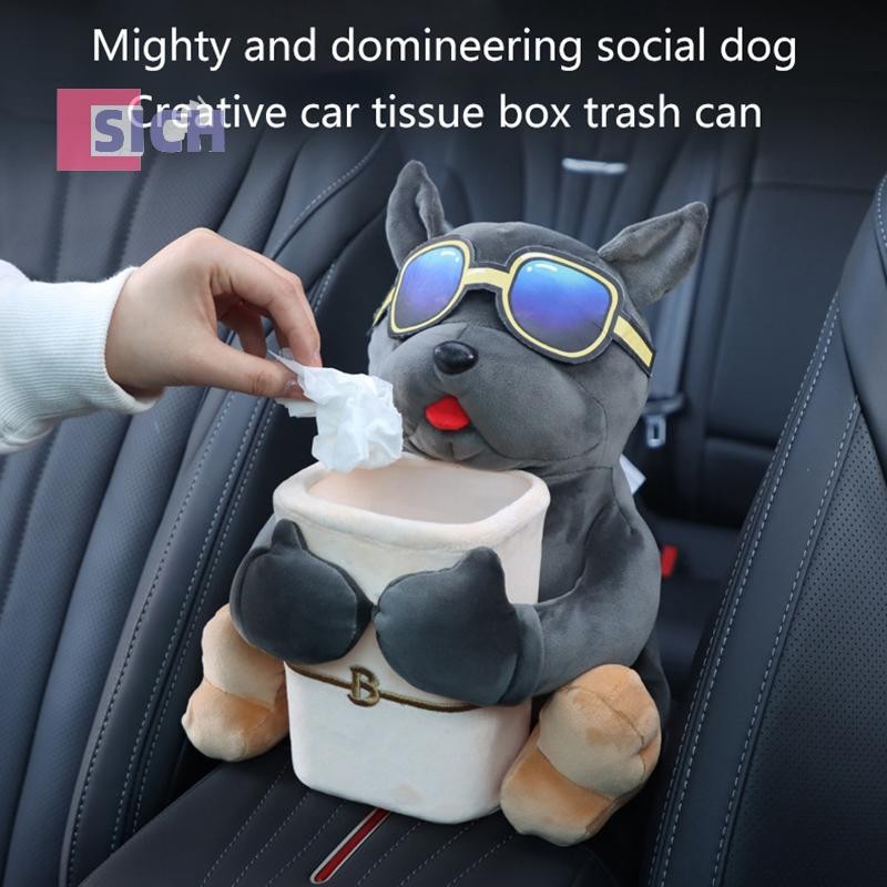 [Sich] กล่องทิชชู่ติดรถยนต์ 2-in-1 การ์ตูนตุ๊กตาตุ๊กตา Auto Armrest กล่องแขวนกระดาษลิ้นชักเก็บถังขยะในรถยนต์และที่ใส่ทิชชู่ใหม่