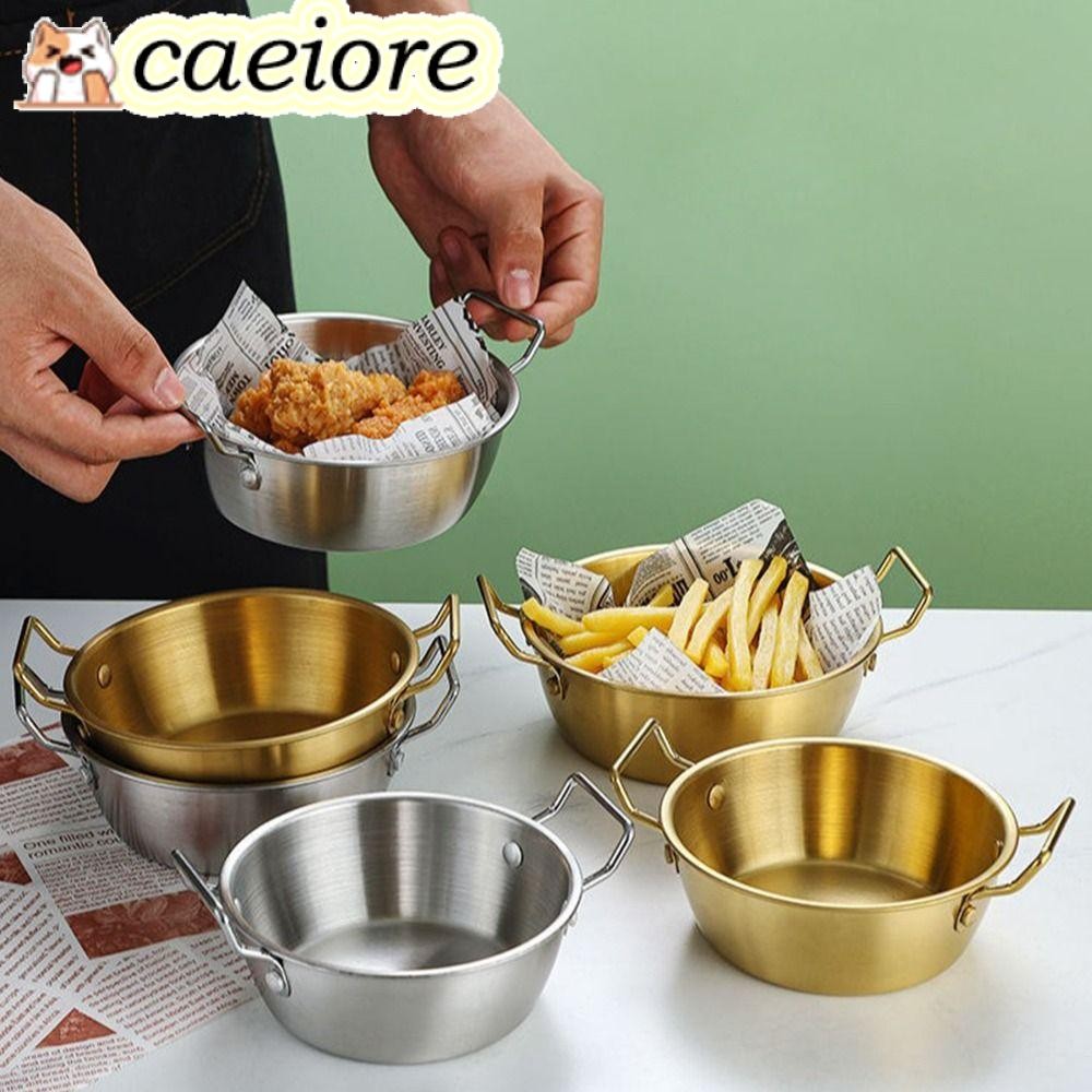 Caeiore 1 ชิ้นชามข้าว,พร้อมที่จับเสิร์ฟอาหารชามสแตนเลส,ซิลเวอร์โกลด์บนโต๊ะอาหารในครัวเกาหลีอาหารซอสปรุงรสจาน