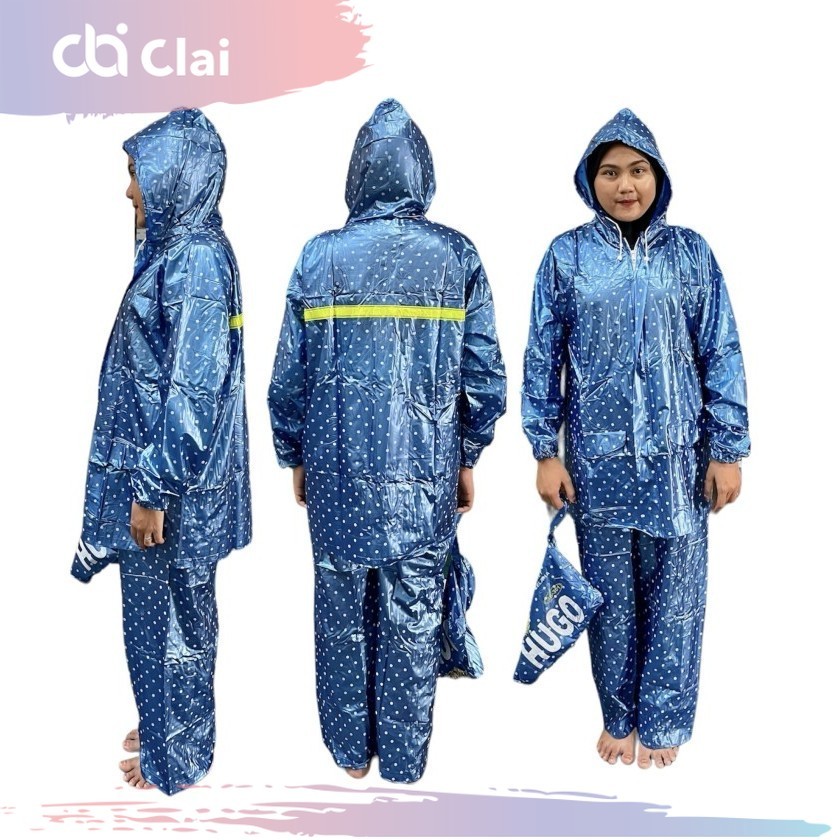CLAIRa Spartan Hugo JC-301 Polka Dot เสื้อกันฝนเสื้อกางเกงชุด 0.18 มม.หนา PVC ยืดหยุ่นกันน้ําทุกขนาด
