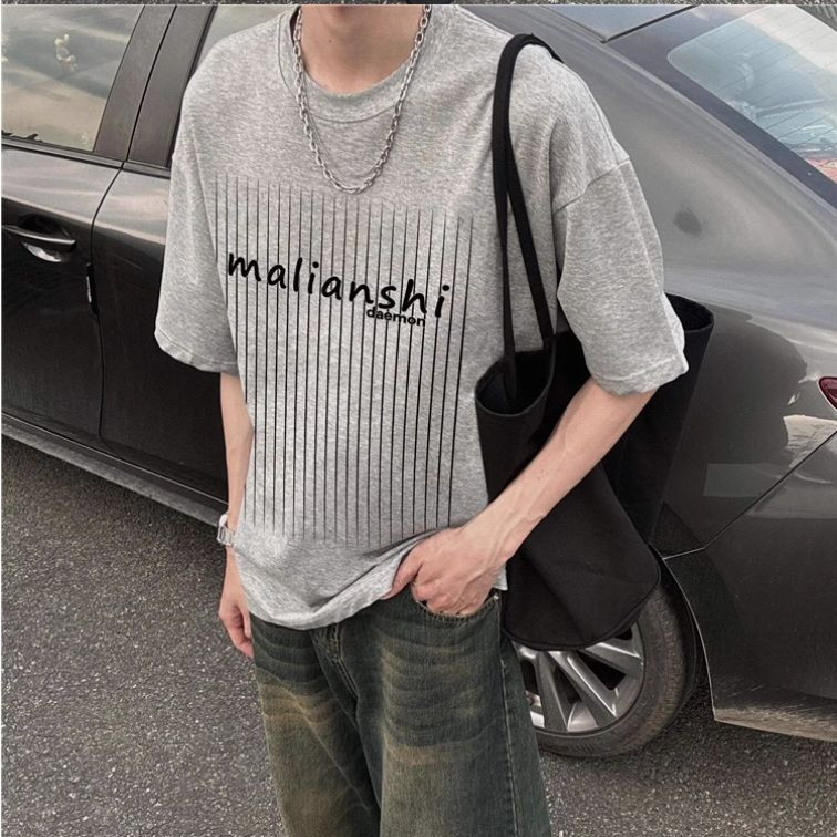 S-3XL Men's Plus Size Summer Cotton T-Shirt รอบคอแขนสั้น พิมพ์หลวม สไตล์อเมริกัน CT1B