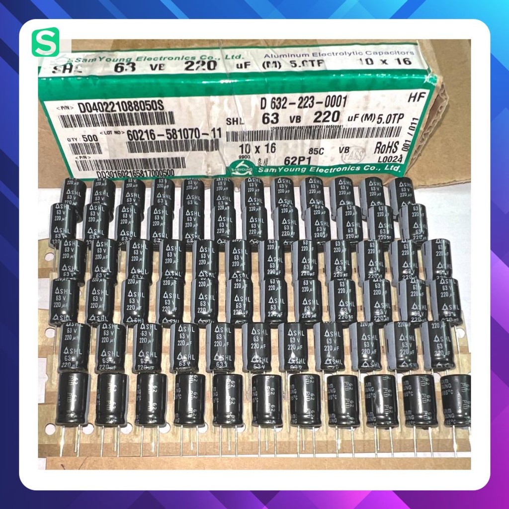 [ 10 ชิ้น ] CAPACITOR 63V 220UF ขนาด: 10x16mm SAMYOUNG & Suscon 63V220UF 220UF 63V 220UF63V