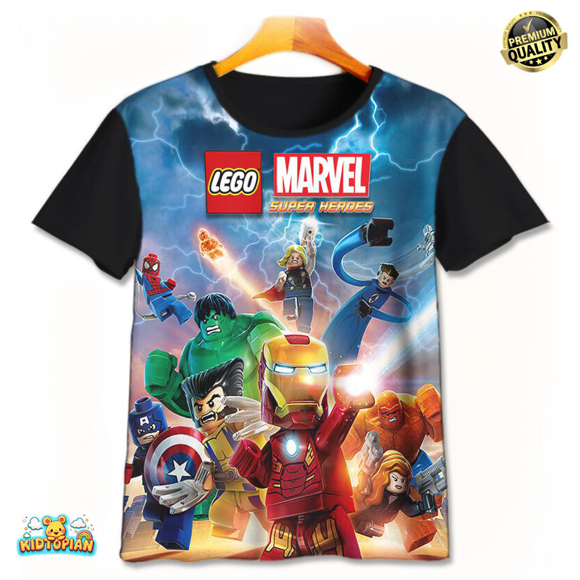 3D การ์ตูน Lego Marvel Superheroes เสื้อยืดเด็ก v3 ชายหญิงเสื้อผ้าอายุ 1-12 ปี