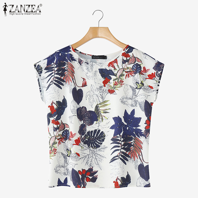 ZANZEA เสื้อเบลาส์แขนสั้น พิมพ์ลายดอกไม้ แฟชั่นหรูสำหรับผู้หญิงสไตล์เกาหลี