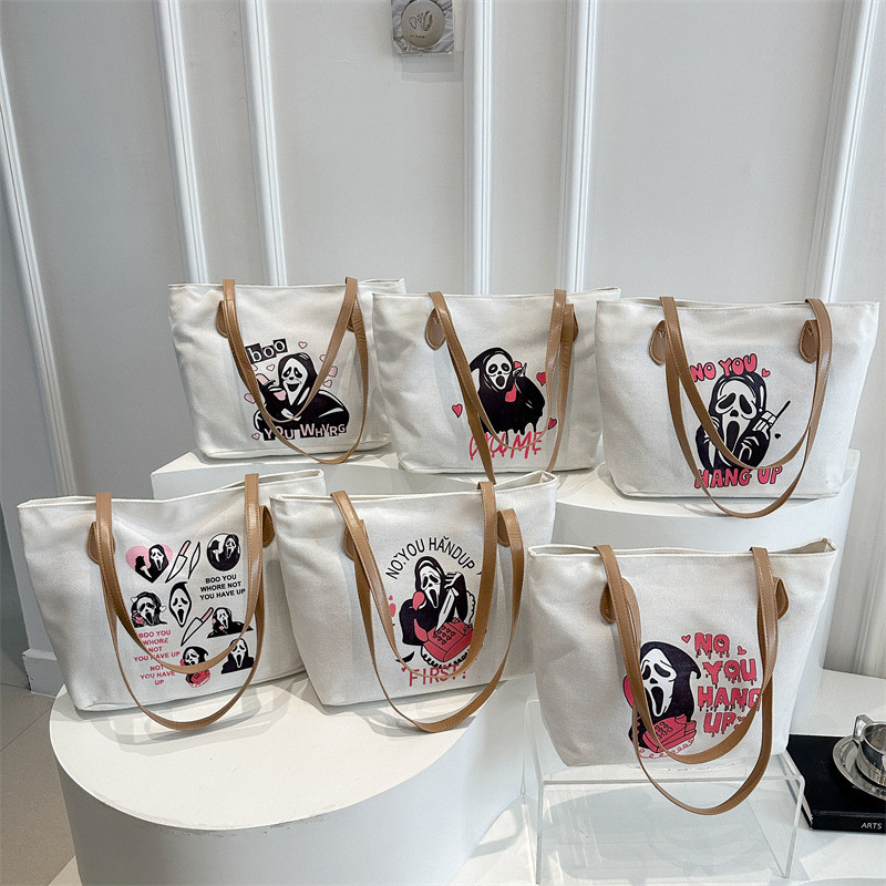 Korean Style Simple Funny Portable Tote Bag 2025 Spring New Large Capacity Canvas Bag ZI4n