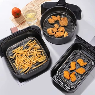 LIAOYING ชั้นวางย่าง, ชั้นวางทอดอากาศสแตนเลสวางซ้อนกันได้, ถาด Airfryer แบบไม่ติด อุปกรณ์ครัว