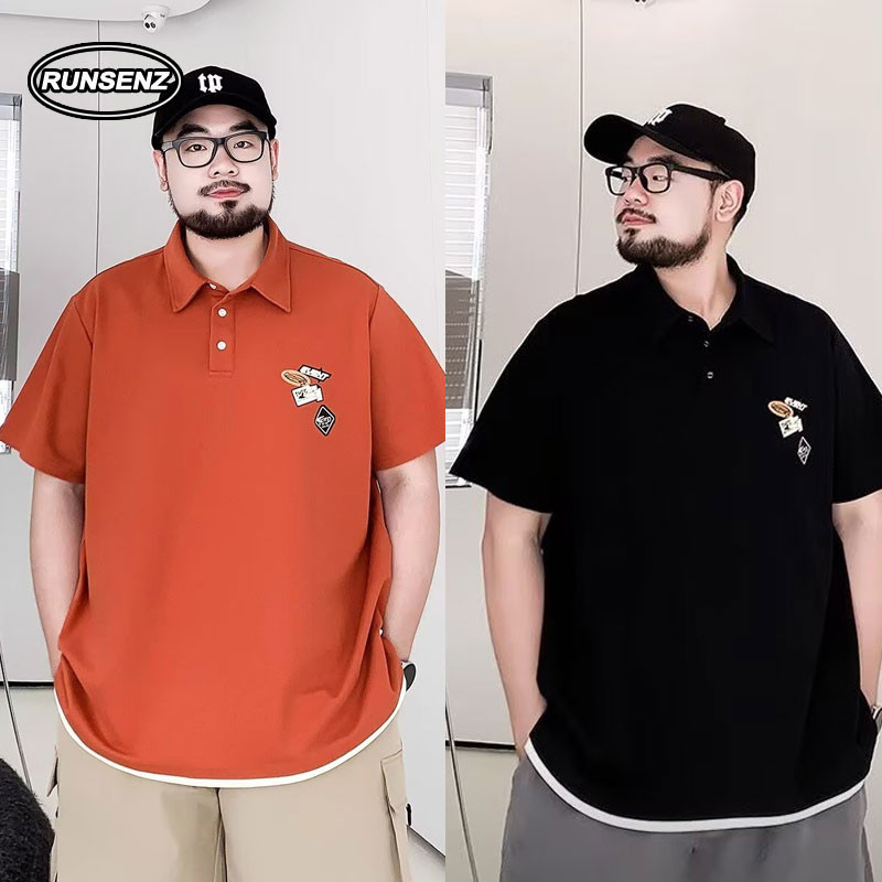 เสื้อโปโลผ้าไหมน้ำแข็งสำหรับผู้ชาย ไซต์ XXL-8XL สไตล์เกาหลี ใส่สบาย แขนสั้น