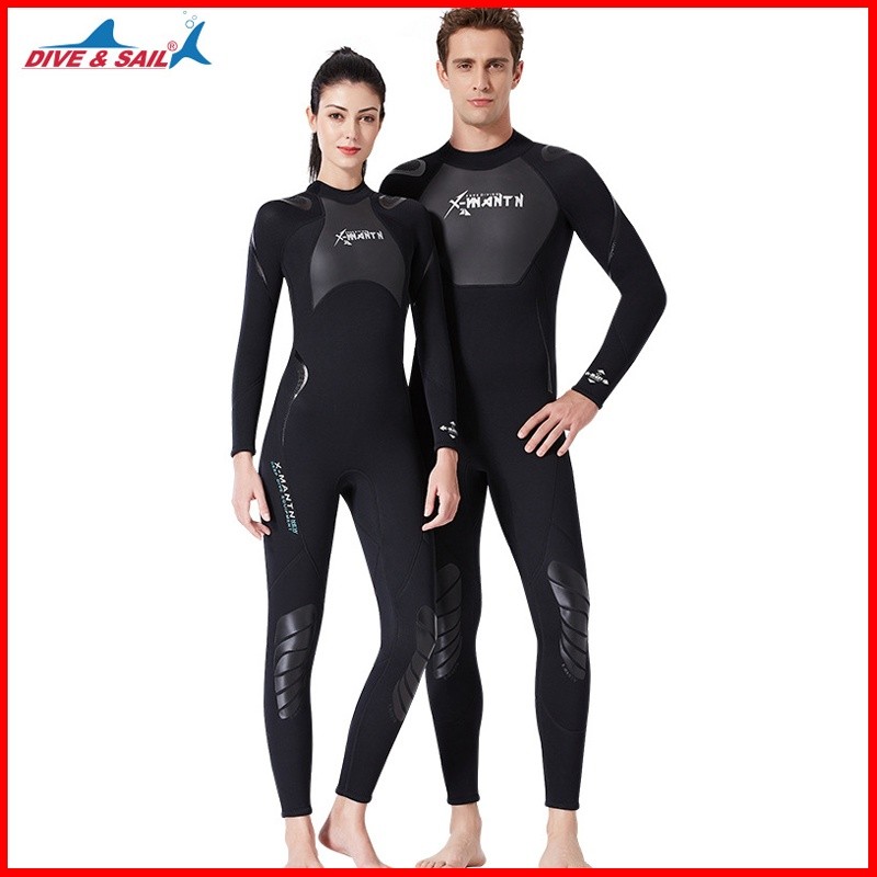 ชุดดําน้ํา DIVE & SAIL สไตล์ Shark Skin ขนาด 3 มม., Neoprene สำหรับผู้ชายและผู้หญิง สวมใส่ง่าย สำหรับการดําน้ํากลางแจ้ง