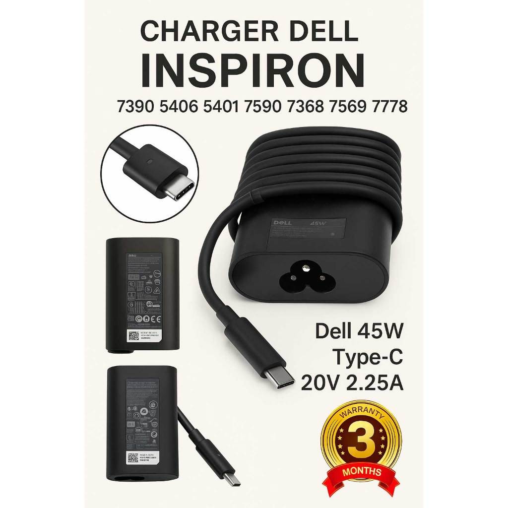 อะแดปเตอร์ชาร์จ Dell Inspiron USB-C 45W - 7390 2-in-1 5406 5401 7590 7368 7569 77778 รับประกัน 3 เดื