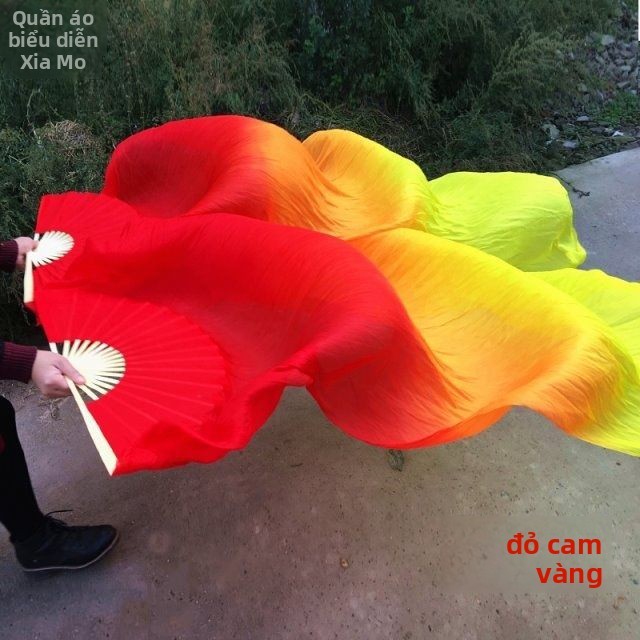 พัดเต้นรำ พัดผ้าไหมยาวพิเศษสำหรับการแสดง ไล่โทนสีสองด้าน สามารถใช้ประกอบการเต้นระบำหน้าท้องและอื่นๆ