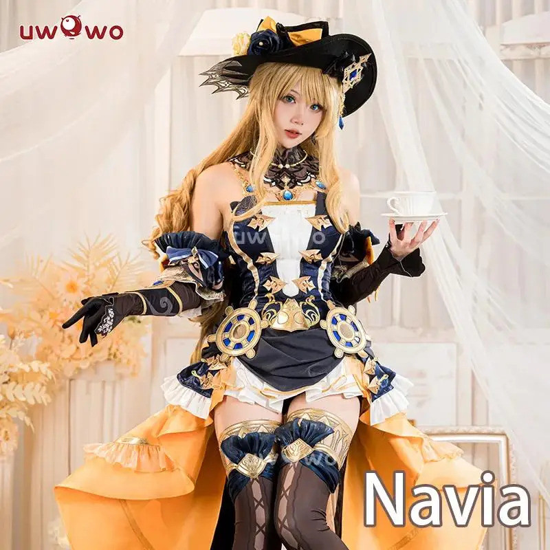 UWOWO Navia Cosplay Genshin Impact ชุดคอสเพลย์ Navia เดรสสไตล์ Fontaine Rococo