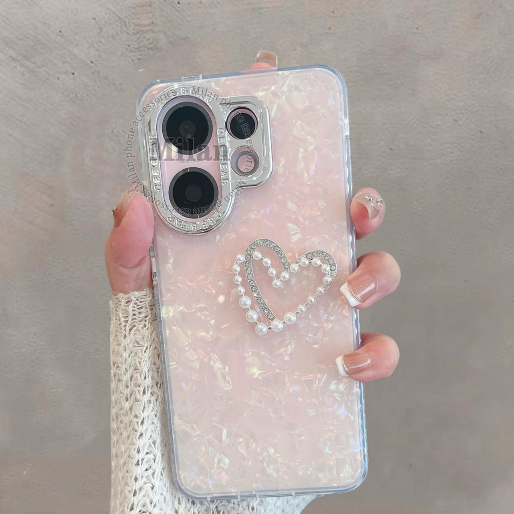 สำหรับ Vivo X200 FE 5G เคสแบบแข็งกันกระแทกสีชมพู เคสโทรศัพท์ลายเปลือกหอยแวววาว ประกายมุก เคสแบบแข็งด้าน ขอบนุ่ม