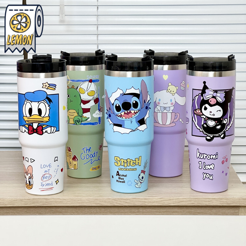 ( พร้อมส่ง) แก้วเก็บความเย็น แก้วสแตนเลส ลายการ์ตูนน่ารักๆ 900ml