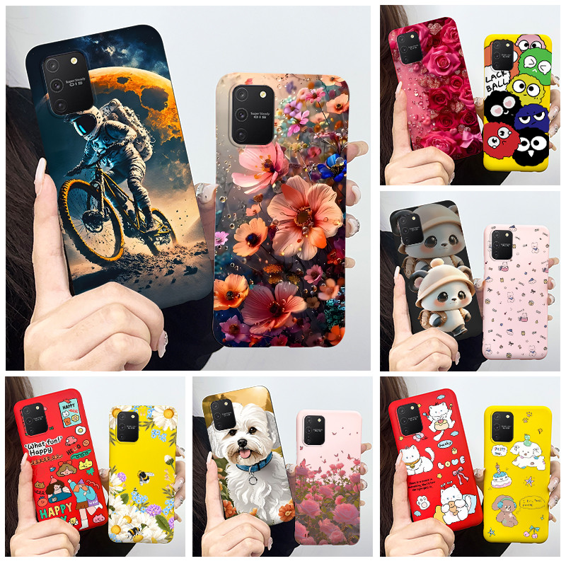 SAMSUNG สําหรับSamsung S10 LiteกรณีG770Fน่ารักนักบินอวกาศPandaดอกไม้CandyสีMatte Soft TPUซิลิโคนปกหลังสําหรับSamsung Galaxy S10 Liteเคสโทรศัพท์