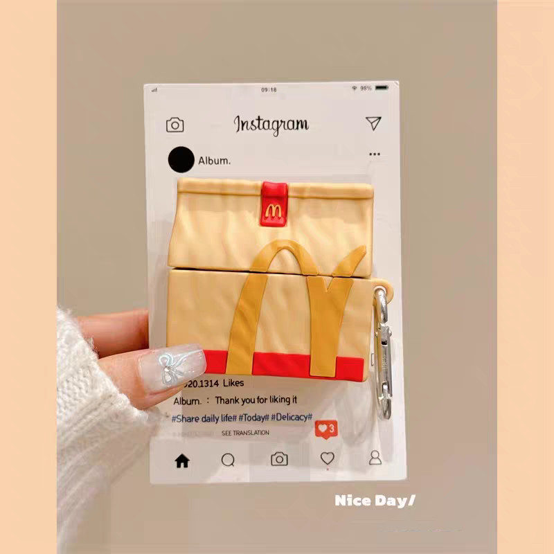 (Pro3 2025)McDonalds Bag Case สําหรับ AirPods4/4ANC/1/2/3/Pro/Pro2/Pro3 เคสซิลิโคนอ่อนนุ่ม