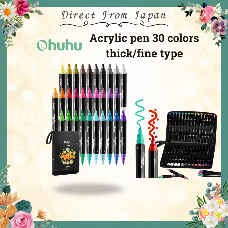 Ohuhu Dual Tip Acrylic Markers 30 Pens Metallic Colors Black White for DIY