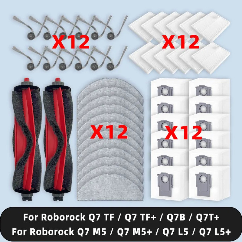 Compatible For Roborock Q7 TF | Q7 TF Plus | Q7 TF+  Parts Accessories Main Side Brush Dust Bag Mop 