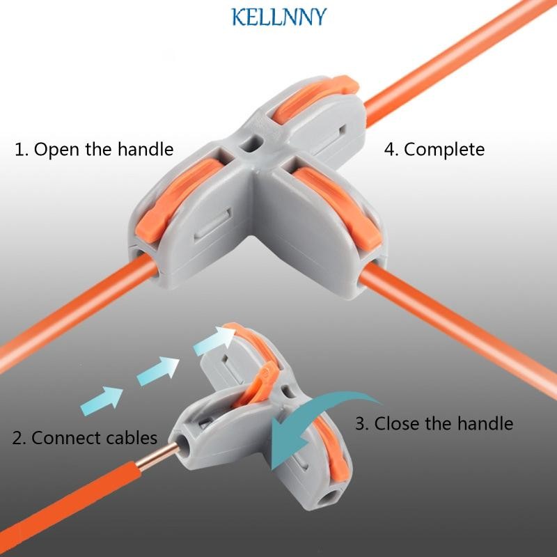 Kelln ขั้วต่อสายไฟ 3 ทาง Push-In Terminal Block Cable Splitter ขั้วต่อไฟ Led