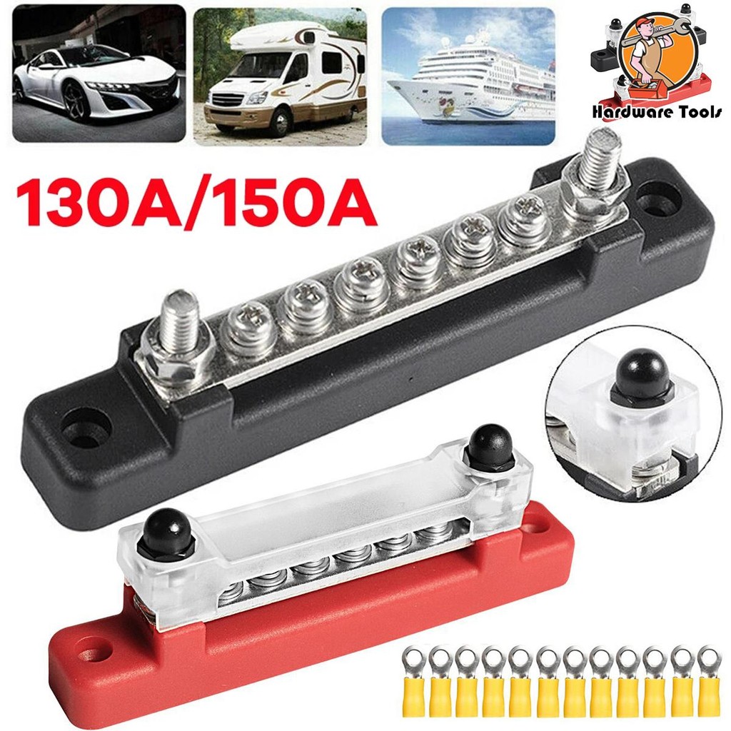 6 Way Bus Bar Terminal Block 300V AC/48V DC 130A AC/150A DC Power Distribution Block Bus Bar