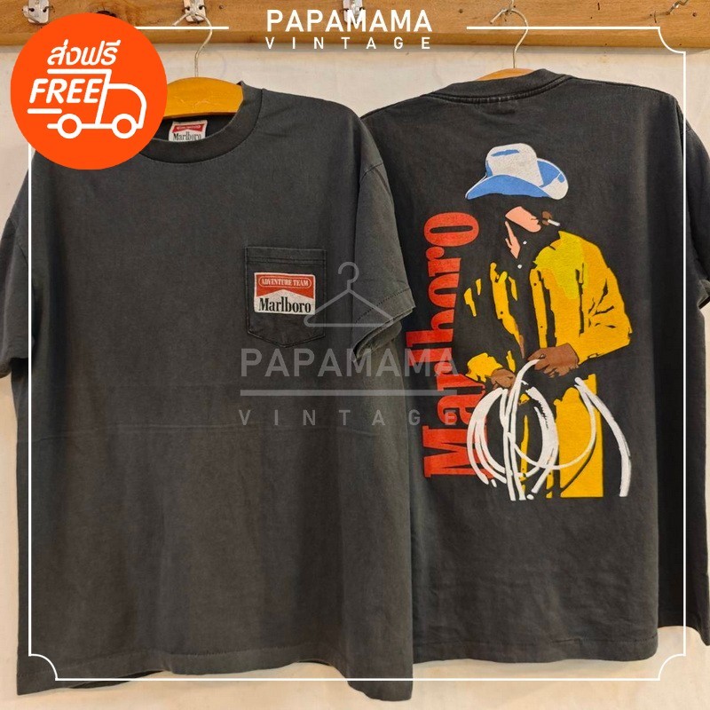 [ Marlboro ] CowBoy Bio washed tag Marlboro เสื้อวินเทจ เสื้อโปรโมท papamama vintage shirt