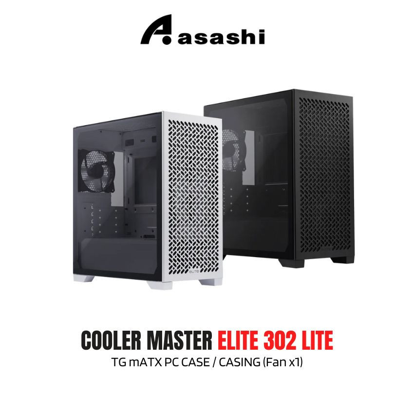 Cooler Master Elite 302 Lite TG mATX PC CASE / CASING (พัดลม x1) - สีดํา / สีขาว