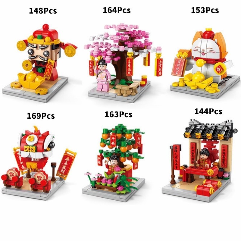 สไตล์จีน DIY Building Blocks ชุด God of Wealth Maneki Neko พร้อมแสงประกอบของเล่นเพื่อการศึกษาสําหรับ