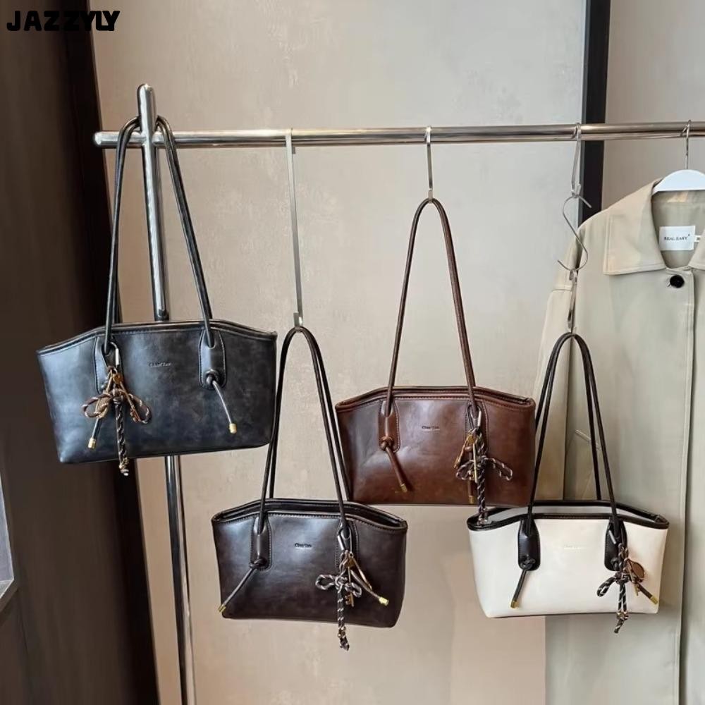JAZZYLY กระเป๋าสะพายข้างหนัง PU เรียบหรู สีทึบ ใบใหญ่ ใช้ได้ทุกวัน/เดินทาง