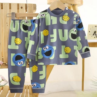 ชุดนอน แขนยาว ขายาว เสื้อผ้าเด็ก กันหนาว สูง73-120 cm เด็กหญิง เด็กผู้ชายผ้าcotton มีให้เลือกหลายลาย