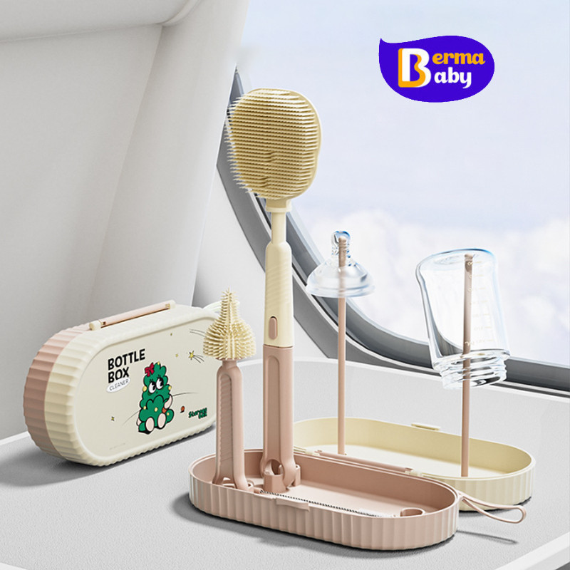 Berma Baby ชุดแปรงล้างขวด 6 IN 1 แบบพกพา อเนกประสงค์ เดินทาง แปรงซิลิโคน ชุดแปรงทํา