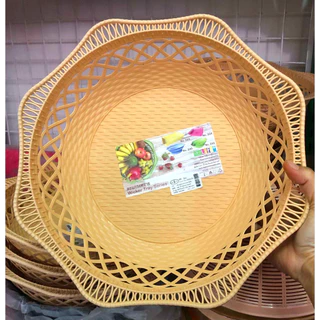 พานหวายกลม สีครีม Bigone No.330 ขนาด 33x10cm ตะกร้าหวาย พานใส่ผลไม้พลาสติก ขันโตกพลาสติก
