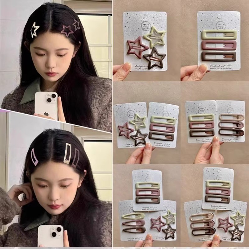 ปิ่นปักผมสีเบจพร้อมดาวกิ๊บด้านข้างเรียบสำหรับผู้หญิง