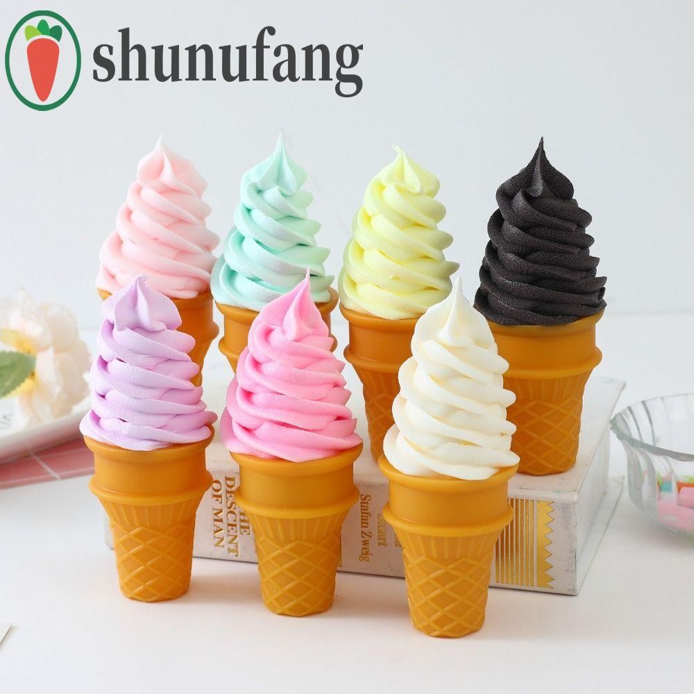 UNUF ไอศกรีมจําลองโมเดลไอศกรีมเหมือนจริงกรอบของเล่นเด็กอาหารปลอมขนมหลากสีโมเดลอาหารเทียมเบเกอรี่ตกแต่ง
