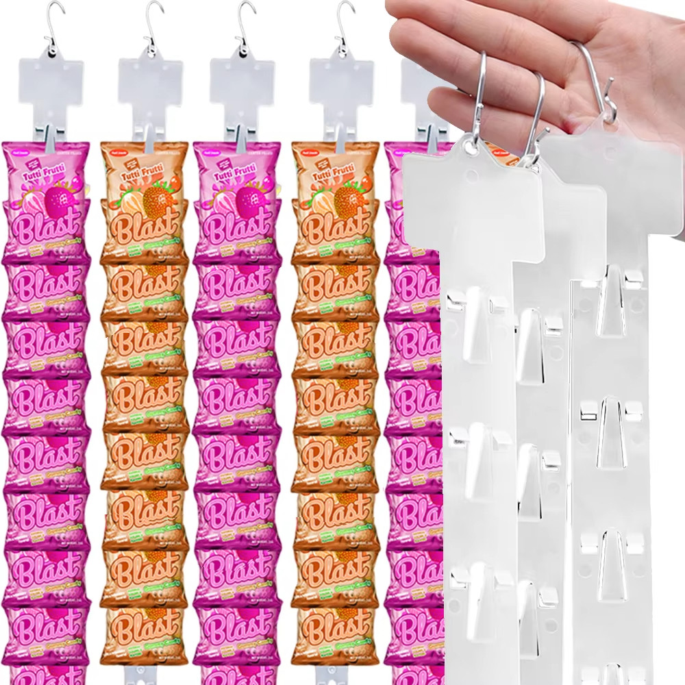 แถบแขวนขนมประหยัดพื้นที่ 62.5 ซม | ตะขอโชว์ 12 แพ็คสําหรับชั้นวางขายปลีก, ที่เก็บชั้นวางขนมซูเปอร์มาร์เก็ตพร้อมตะขอรูปตัว ส