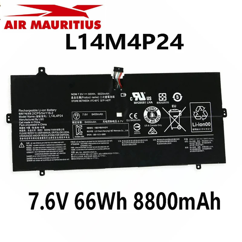 แบตเตอรี่แล็ปท็อป  L14M4P24 L14L4P24 7.6V 66Wh 8800mAh สำหรับ Lenovo YOGA 4 PRO 900 900-13ISK 900-IF