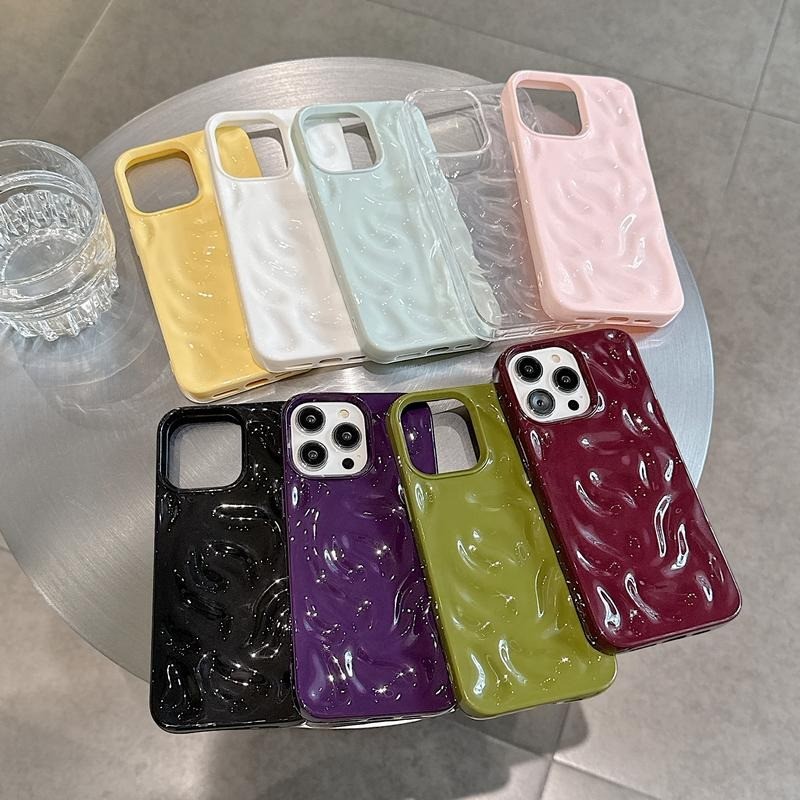 Simple สีทึบ Meteorite รูปแบบเคสโทรศัพท์สําหรับ iPhone 16 15 13 14 12 11 Pro Max Plus ระลอกน้ํา Wave ริ้วรอย Glossy ซิลิโคนกันกระแทกนุ่ม