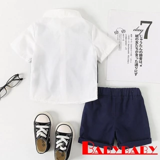 ชุดเด็กชาย Bab-Kids แบบสุภาพชน_patchwork bow tie blazers กับกางเกงขาสั้น ชุดสองชิ้นสีเรียบ