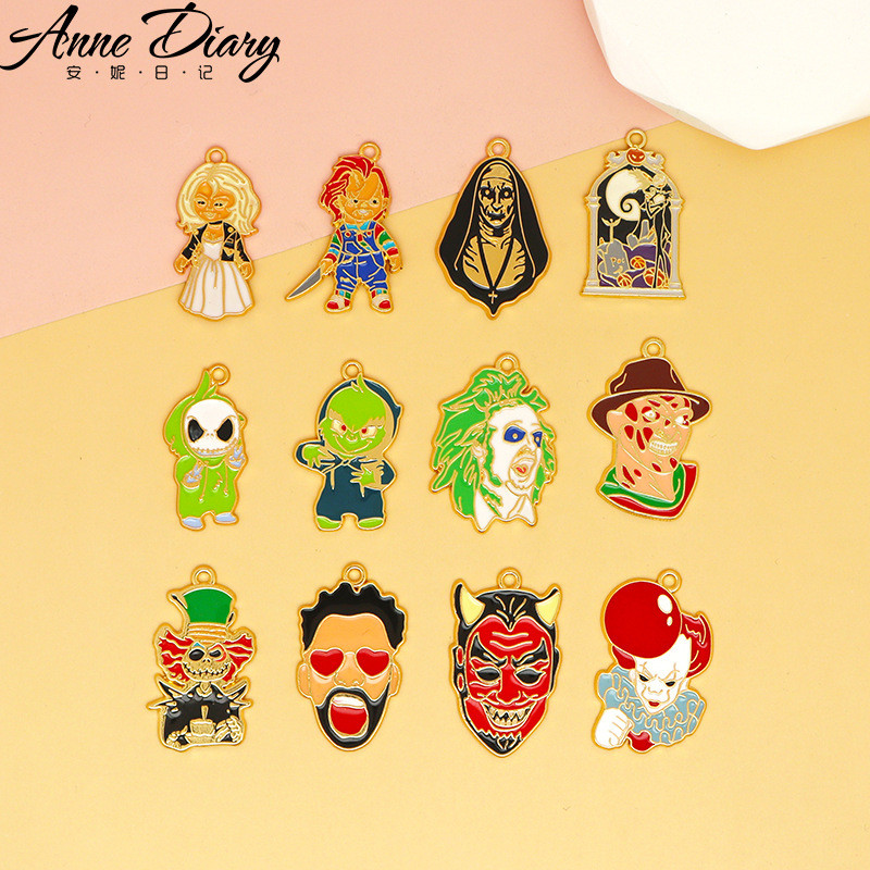 10 ชิ้น/ล็อต Hallowmas โลหะผสมฟักทอง Ghost Skull เคลือบจี้อุปกรณ์เสริม Charms สําหรับกระเป๋าเข็มกลัด