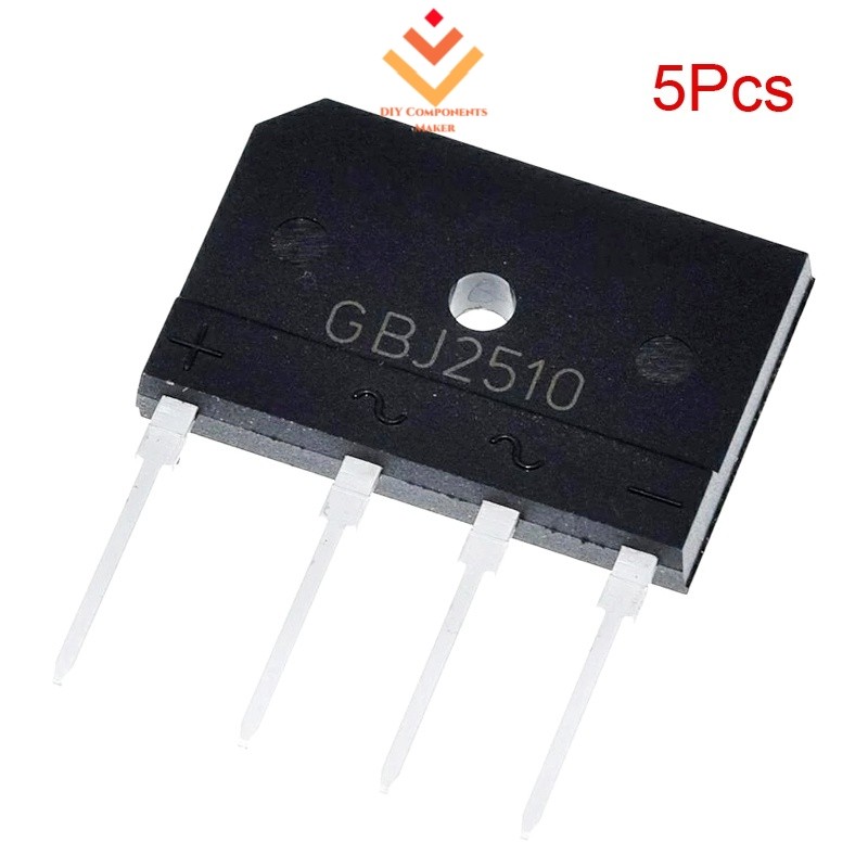 5 ชิ้น GBJ2510 25A 1000V โมดูลวงจรเรียงกระแสสะพานไดโอดแบนผ่านรู
