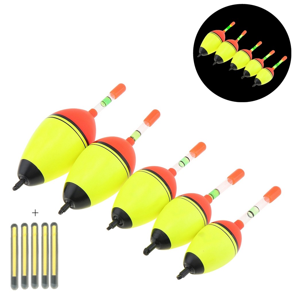 5pcs EVA Foam Fishing Floats Bobber+ 5pcs Glow Sticks Sea Rock Fishing Long Cast Floating Eye-catchi