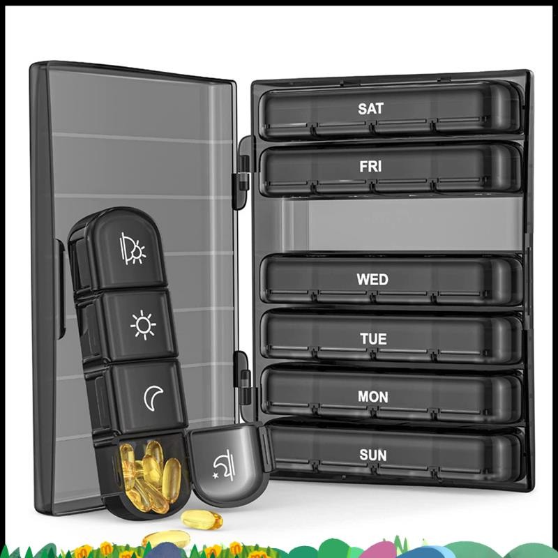 Super 1 Set Daily Pill Box Light-Proof Pill Case 4-Times A Day, 7 Day Portable for Travel