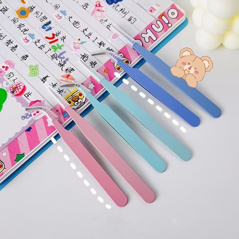 A00158 สแตนเลสคู่มือแหนบเครื่องประดับแหนบ DIY สติกเกอร์และเครื่องประดับทํา 10 ซม. แหนบงีบแบบปากงอ