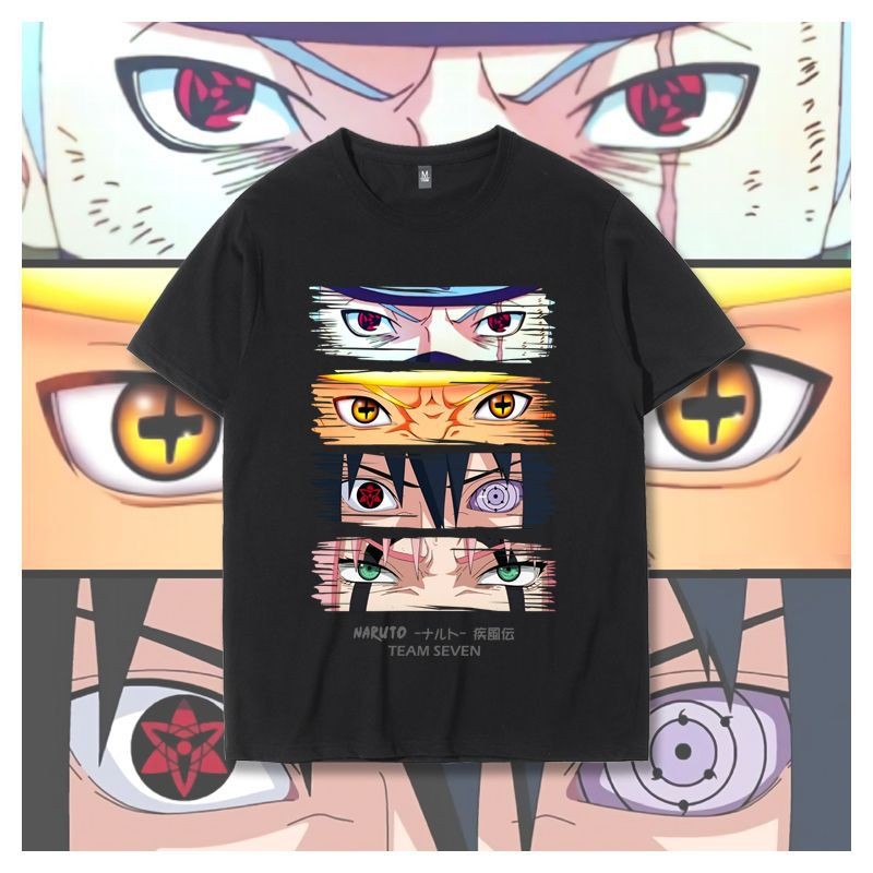 【Naruto】เสื้อยืดสีดำนารูโตะ นารูโตะ ซาสึเกะ คาคาชิ คอปกแขนสั้น ผู้ชายเท่ แฟชั่นอนิเมะ