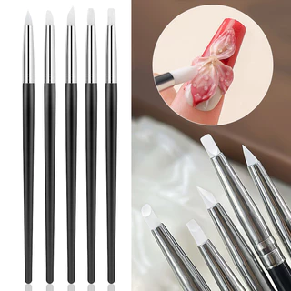 【Local】เล็บ 5 ชิ้นซิลิโคนเล็บชุดแปรงแกะสลัก Emboss Hollow เครื่องปั้นดินเผาประติมากรรม UV Gel Shaping แปรงซิลิโคนปากกา