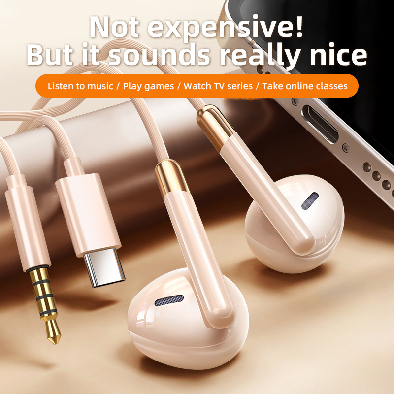 Vyvylabs ใหม่ 3.5 มม./Type-C หูฟังตัดเสียงรบกวนหูฟังแบบมีสายเบส Hifi หูฟังแบบมีสายหูฟังสเตอริโอหูฟังไมโครโฟนพร้อมสายไฟ