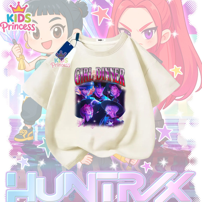 เสื้อยืดสำหรับเด็กและวัยรุ่น Kpop Demon Hunters ทำจากผ้าฝ้าย  แขนสั้น สไตล์ Huntrix Boys01 90-150 N36