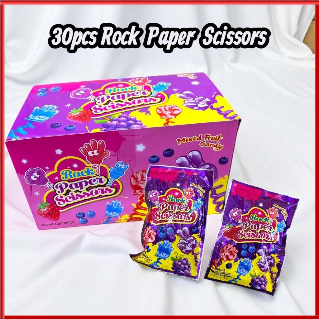 30 ชิ้น Leanseng Gula Gula Rock กระดาษกรรไกรผสมลูกอมผลไม้