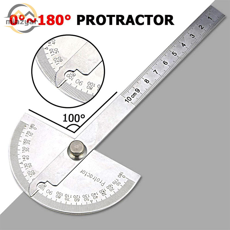 COD ไม้บบรทัดจานวัดองศา สเตนเลส 180องศามุม ไม้โปรแทรกเตอร์ ครึ่งวงกลม ขนาด 100 mm